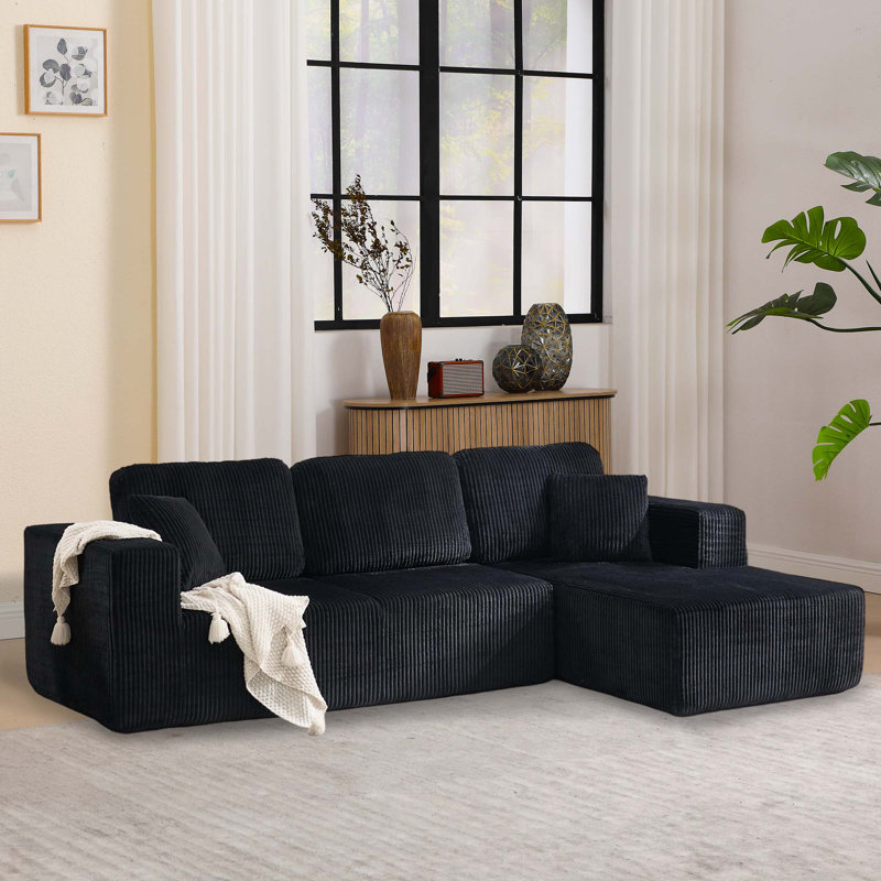 Canapé modulaire Boneless, Velours côtelé noir, Face à la droite