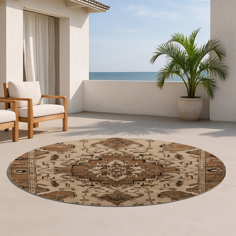 Tapis d'intérieur et d'extérieur brun Persian, Rond 5 pi
