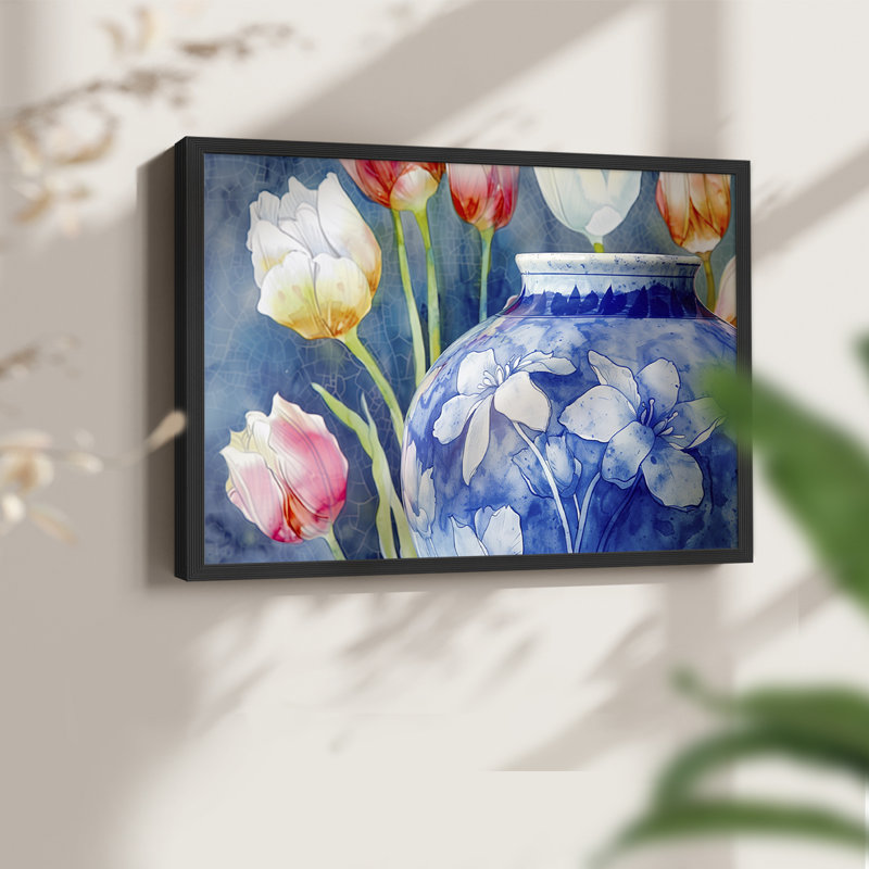 Série florale - CII - Reproduction encadrée - Restickable, H 11 po x l 14 po, Noir, noir, noir, noir
