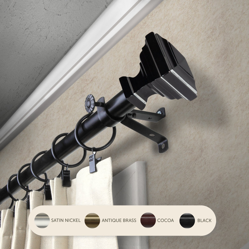 Tringle à rideaux Eudora 3/4 po de diamètre, Noir, 18" – 28"