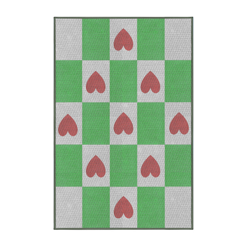 Tapis vert/rouge à motifs, Rectangle 2 pi x 5 pi