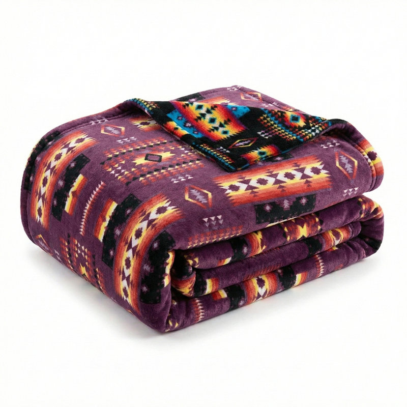 Couverture en molleton moelleux, double face, L 87 po x L 95 po, Géométrique mauve