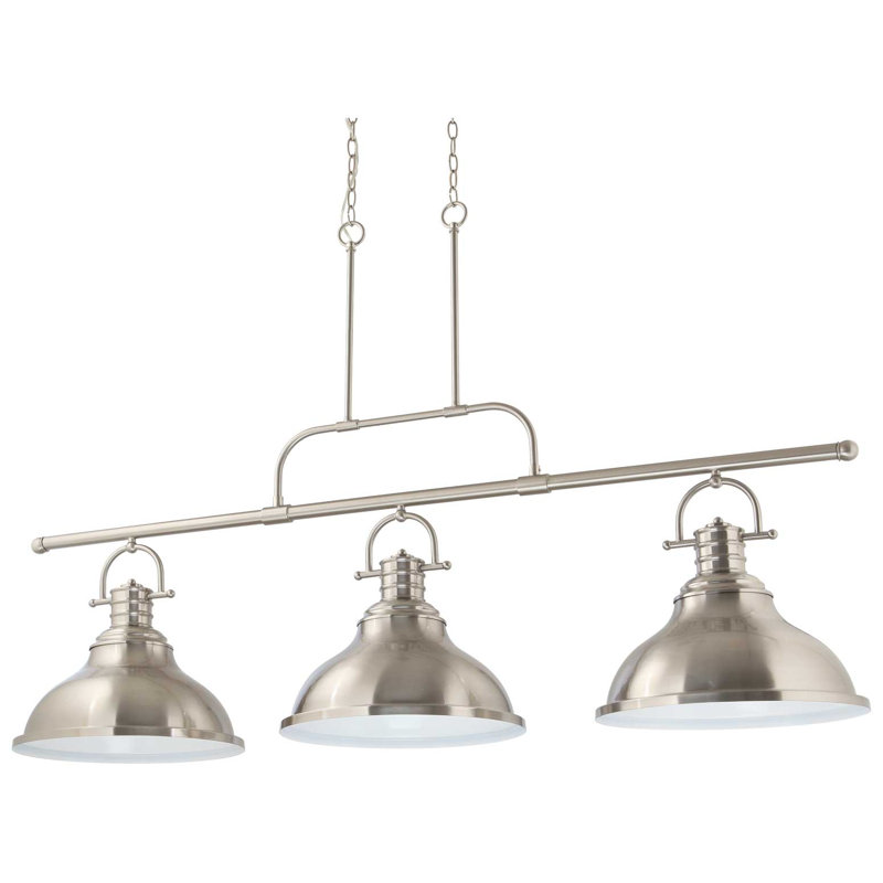 Luminaire suspendu pour îlot de cuisine 3 lumières à DEL intégré en nickel brossé avec bols en forme de cloche, Nickel brossé