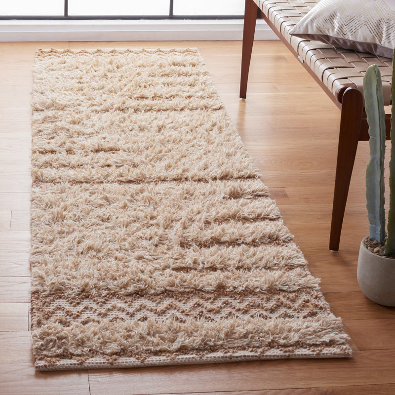 Tapis beige en laine / jute / coton tissé à la main Natura, Tapis de couloir 2 pi 3 po x 8 pi