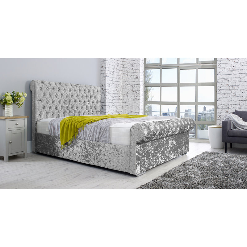 Elyza Upholstered Bed, Silver, Kingsize (5')