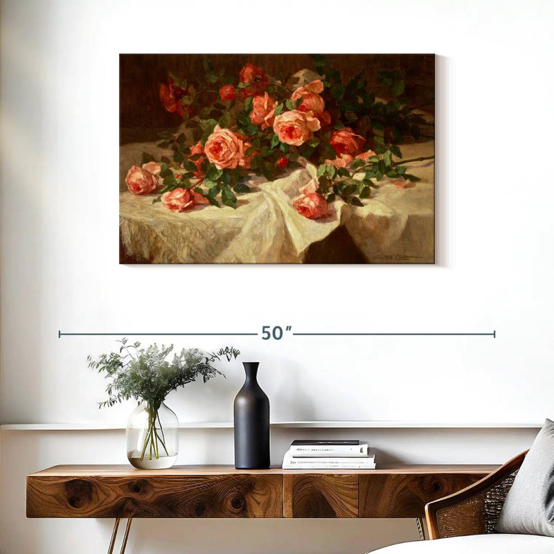 Harnek roses rouges sur dentelle blanche, H 24 po x l 36 po