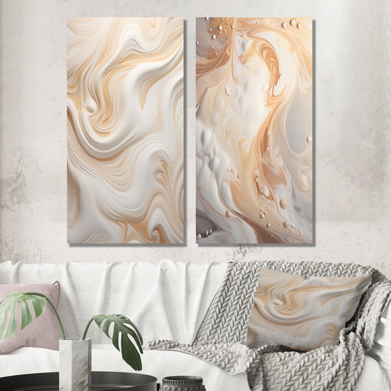 Abstrait blanc laiteux - ensemble de 2 reproductions d'art sur toile, Toile tendue, H 40 po x l 41 po