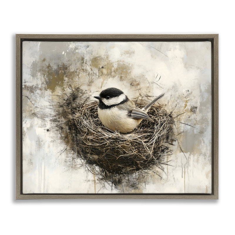 «Forest Bird In Nest Floater», art mural par Franklyn Gregory, Cadre flottant orme Montalcino, H 17 po x l 21 po