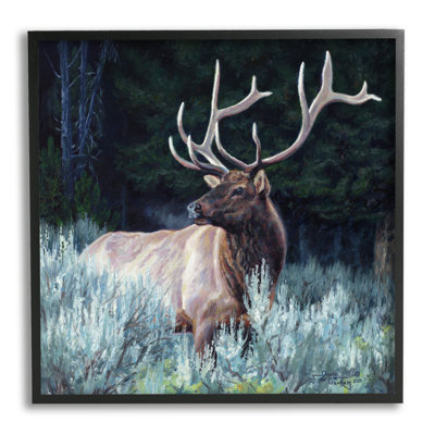 Elk in Forest encadré sur bois par © David Graham, peinture