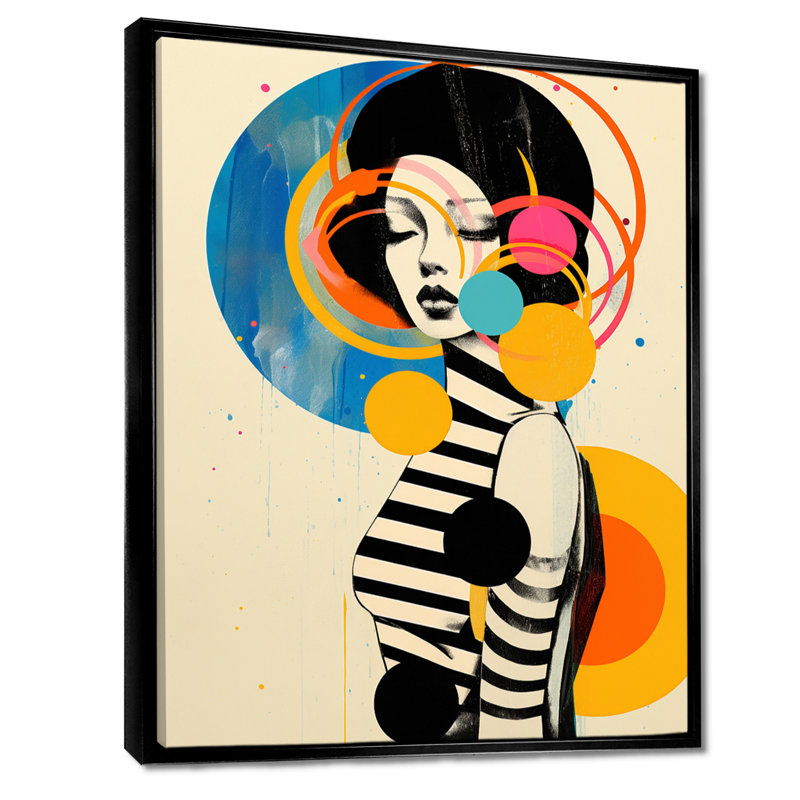 Décoration murale Paris, mode rétro - femme pop, Toile noire avec cadre flottant, H 20 po x l 12 po