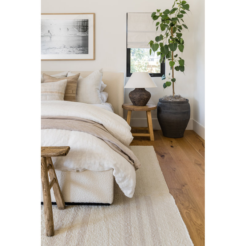Koukila Linen Striped Area Rug in Beige, Rectangle 6'3" x 9'