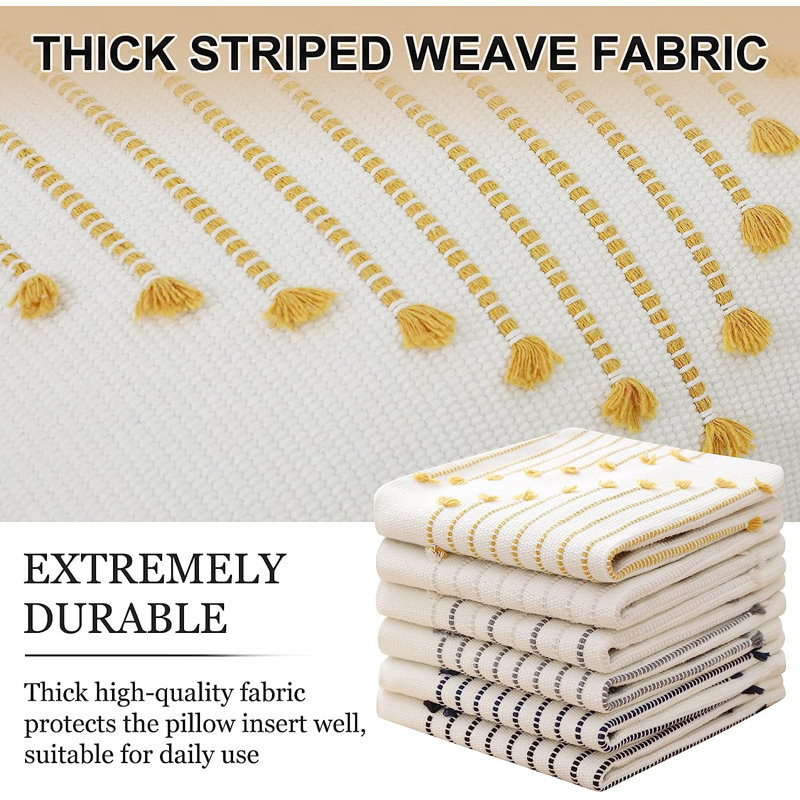 Cotton Pillow Cover, Yellow/White
