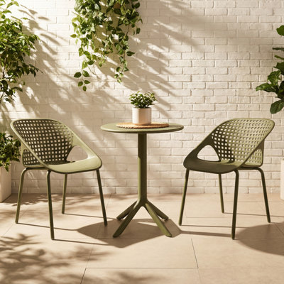 Updike Outdoor 3-Piece Plastic Bistro Dining Set With Iron-Leg Chairs