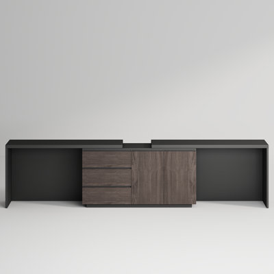 135'' Modern Home Office Extendable Desk With Storage Drawers And Cabinets