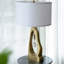 Lampe de table en forme de géode dorée avec abat-jour tambour blanc (ampoule non incluse)