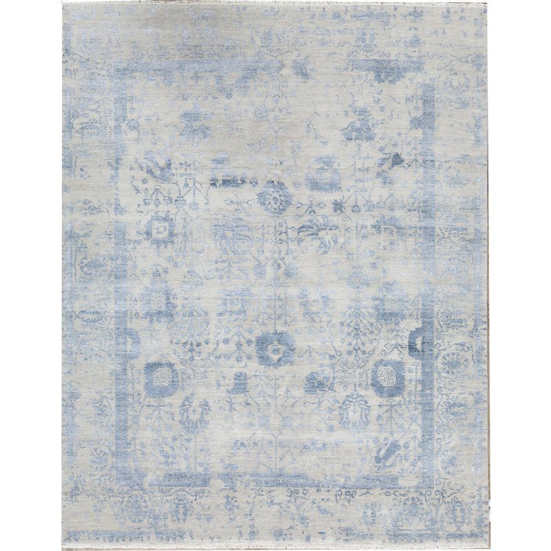 Tapis gris et beige noué à la main de haute qualité