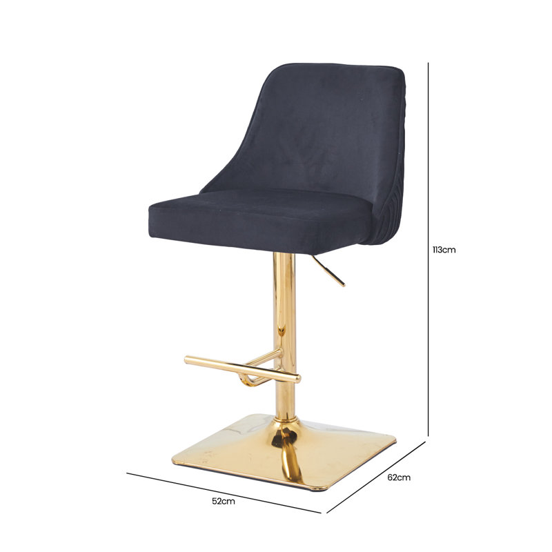 Ajai Swivel Upholstered Adjustable Height Counter Stool with Metal Frame, Black/Gold