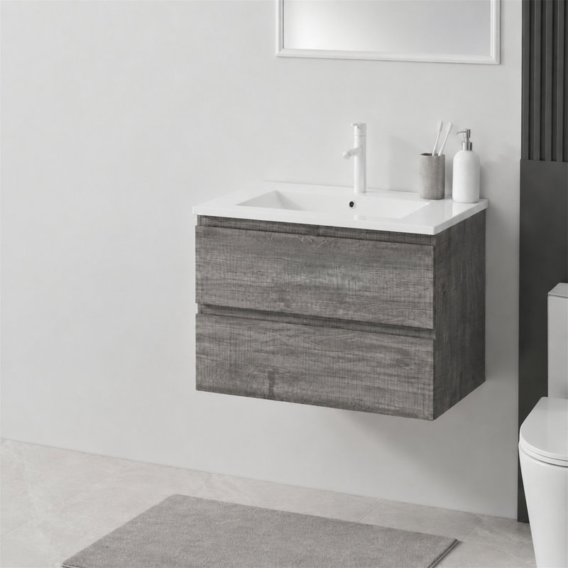 Single Bathroom Vanity with Ceramic Top, Gris