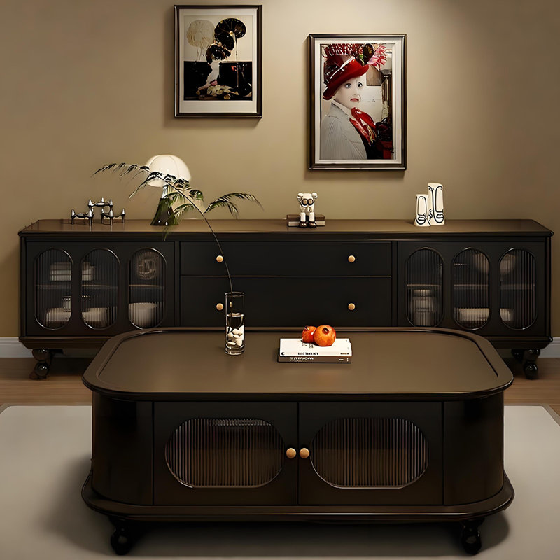 Meuble télé French Vintage, H 20,47 po x L 70,86 po x l 15,74 po, Noir