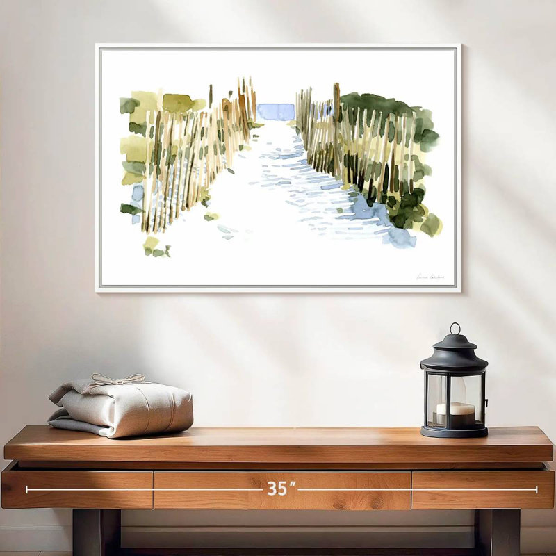 Impressions de plage I, 25 po x 17 po, Cadre flottant blanc
