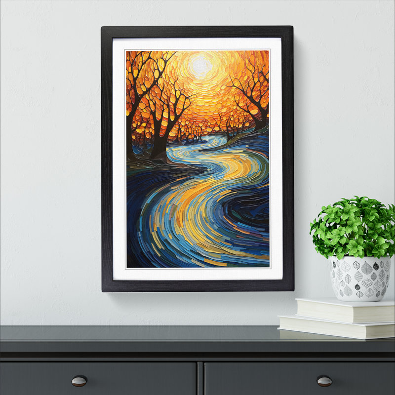 River Abstract - Single Picture Frame Print on Wood, Black, 64cm H x 46cm W x 2cm D