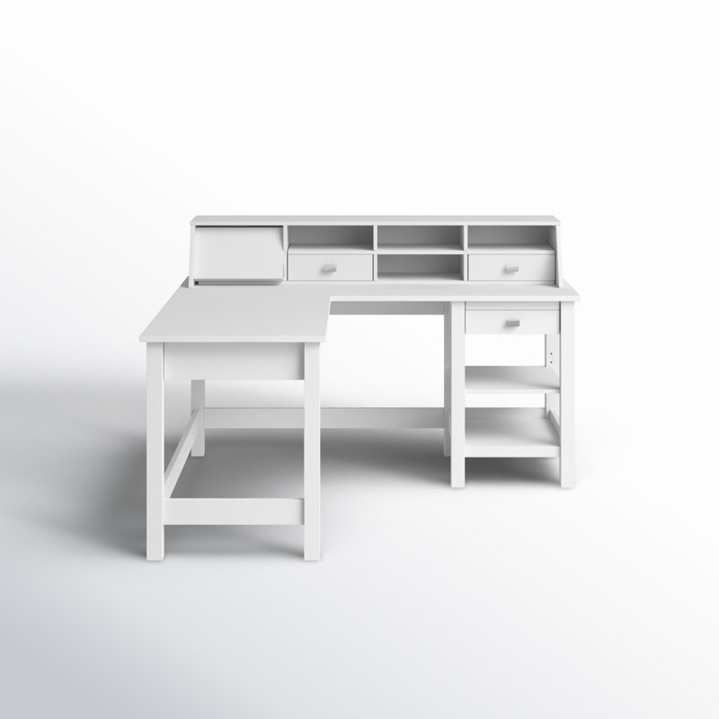 Bureau en L avec rehausse Aliyat, Blanc pur