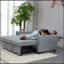 Canapé-lit convertible moderne 3 en 1 avec canapé-lit, canapé-lit convertible, futon bleu clair avec 2 coussins et poches de rangement latérales, dossier réglable en velours, pour le salon