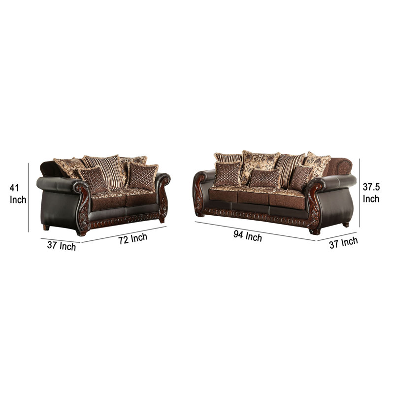 Ensemble de causeuse pour canapé 2 pièces Lenira, similicuir brun, 5 coussins décoratifs, Marron foncé, Marron foncé