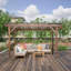 Pavillon de jardin en forme de pergola en bois 13 'X 6,5' avec toit en métal et ampoules et comptoirs de bar