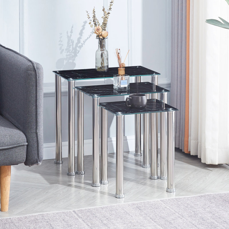 Deion 5 - Piece Living Room Table Set, Silver, Black