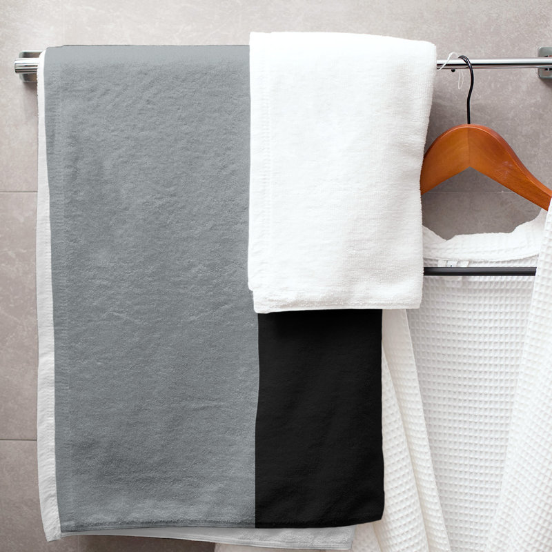 Bath Towel, Gray/Black/White, Polyester/Cotton