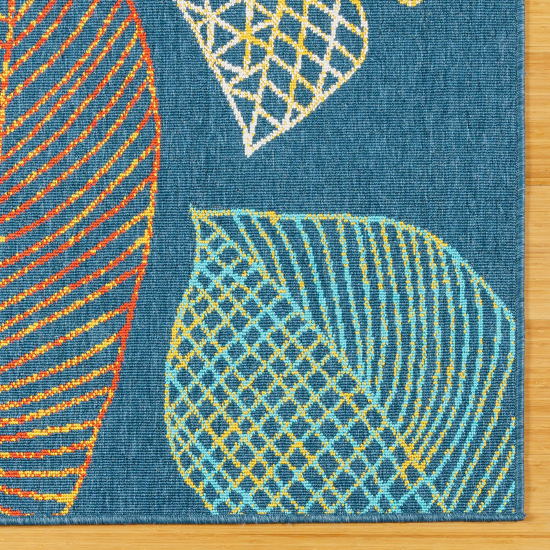 Ananda Blue 5' x 7' Floral Synthetic Flat Woven Rug
