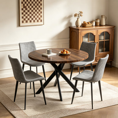 Ensemble de tables de salle à manger 43,5 pouces rondes pour 4, table en bois 5 pièces avec pieds en métal, petit ensemble de café moderne Mid-Century pour salle à manger