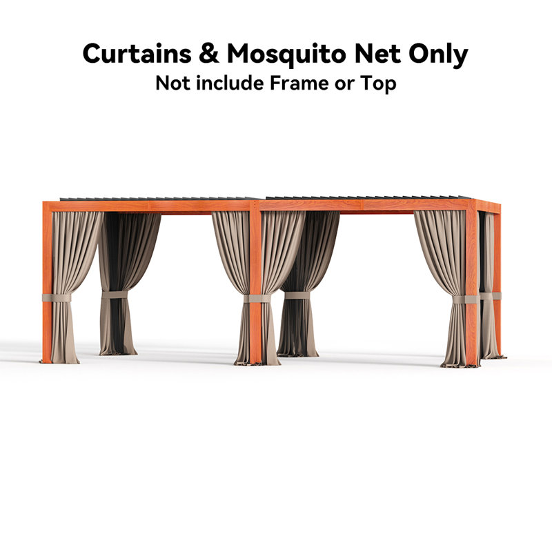Aurora 10‘ X 20'  Universal Replacement Mosquito Netting And Curtains Set For Louvered Pergola, Sidewall Only, Grey