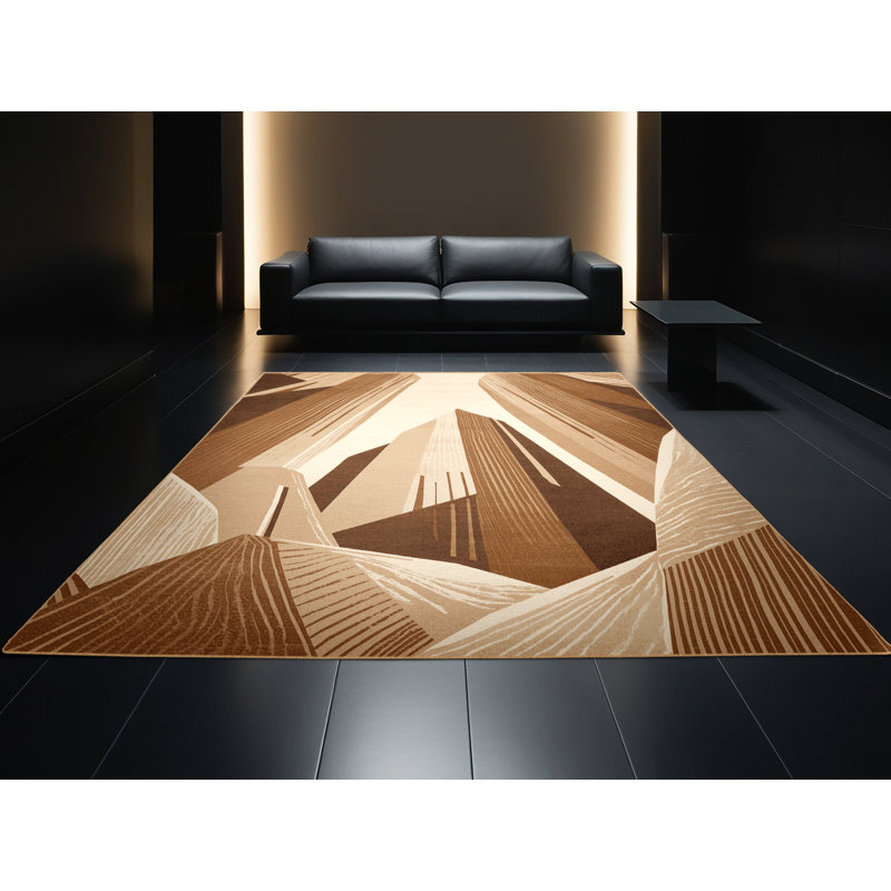 Soft Plush Benziger Modern & Contemporary Abstract Area Rug in Brown – LightBrown Binding, 7x10