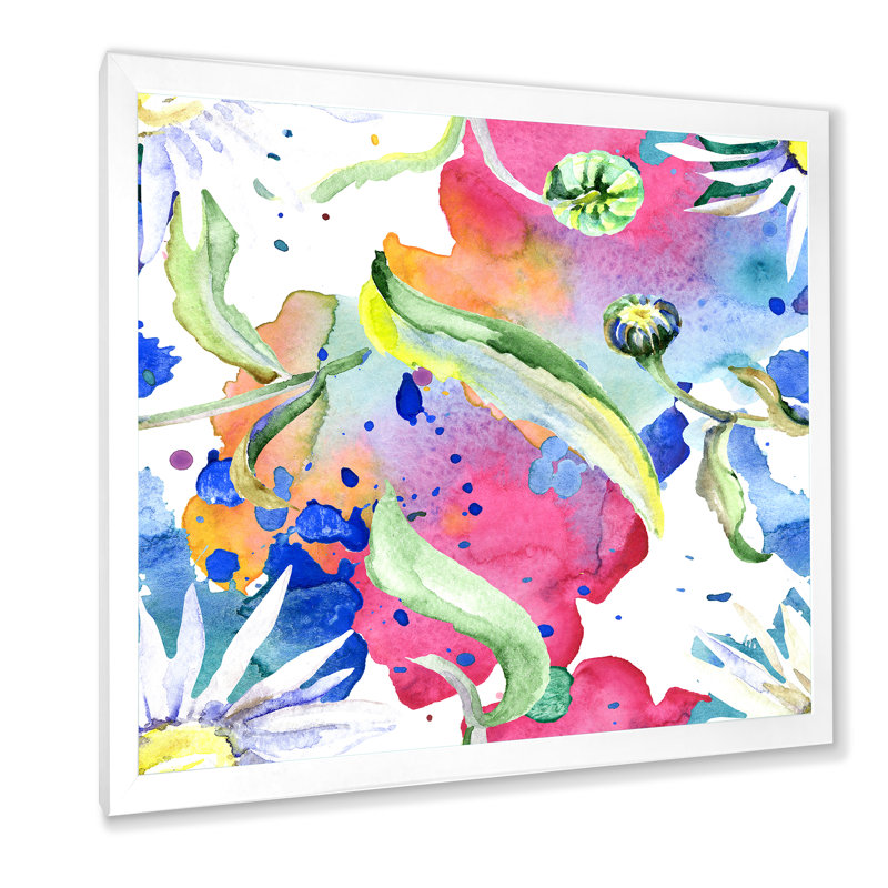 Iridiscent Daisy Flowers - peinture sur toile, Toile blanche encadrée, H 16 po x l 16 po x 1,5 po