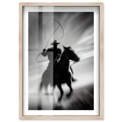 «Shadow Rider Shadowbox», art mural Mancave par Notoriart, cadre blond, 10 x 15