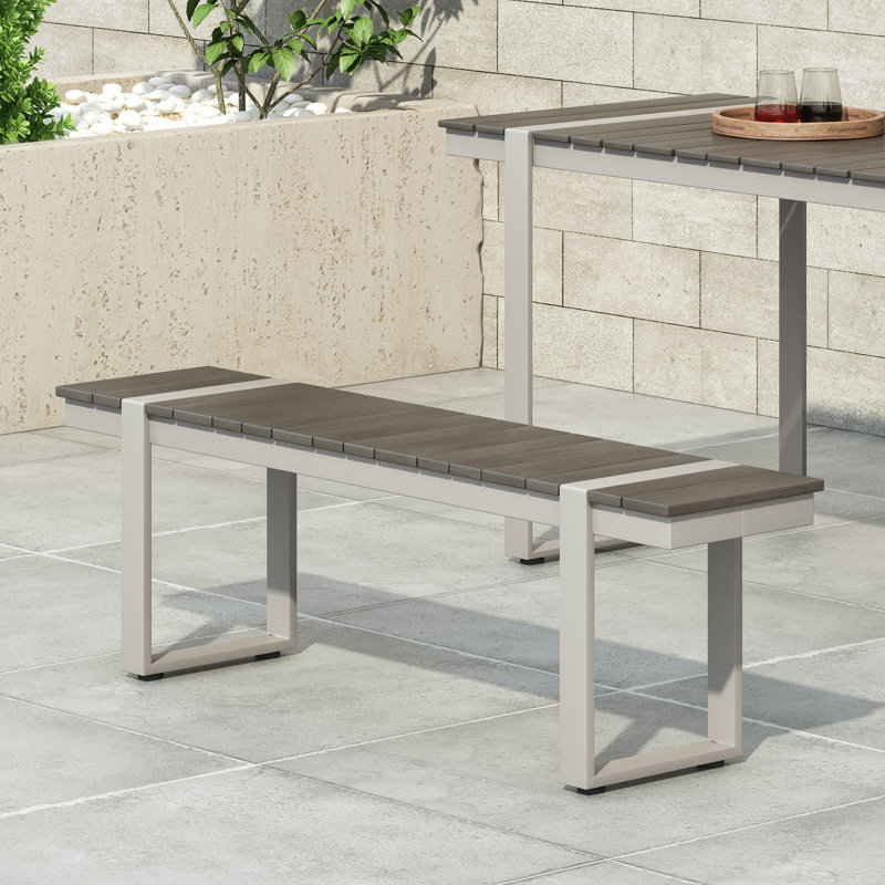 Banc de pique-nique d'extérieur en aluminium, Gris, Naturel