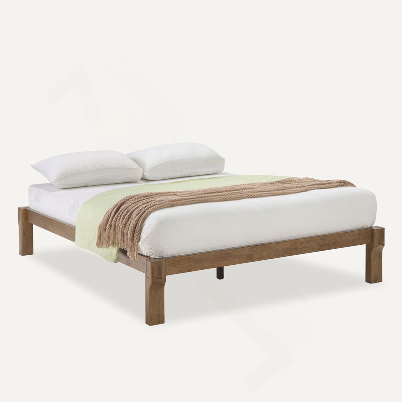 Lit réglable en bois massif, lit à menuiserie japonaise avec élévation de la tête, capacité de 1200 lb, design rustique et Mid-Century moderne, lit plateforme en bois d'hévéa