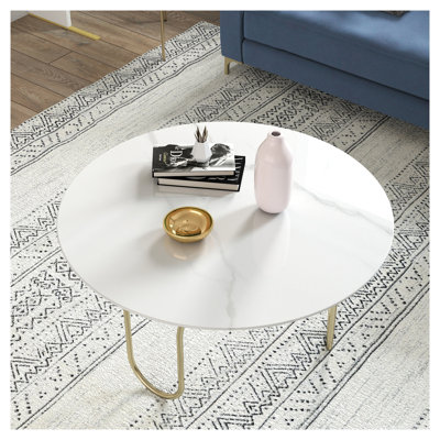 30-Inch Round Tempered Glass Table Top with White Marble Design