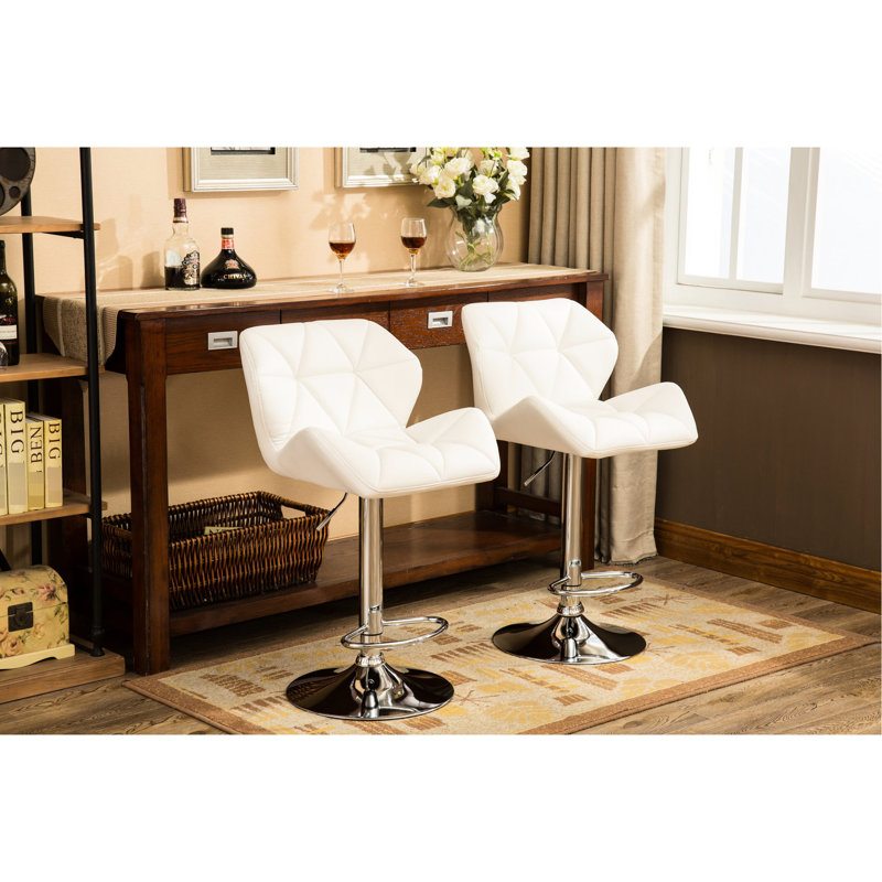 2 tabourets blancs contemporains - hauteur réglable hydraulique, siège en cuir de polyuréthane, repose-pieds pour une assise détendue et confortable
