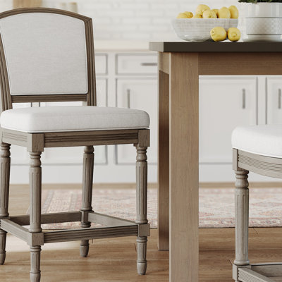 Tabouret de bar de 26 pouces, gris patiné, assise et dossier rembourrés gris, texturé, pour siège de table à hauteur de table de pub, aire de jeu pour la cuisine