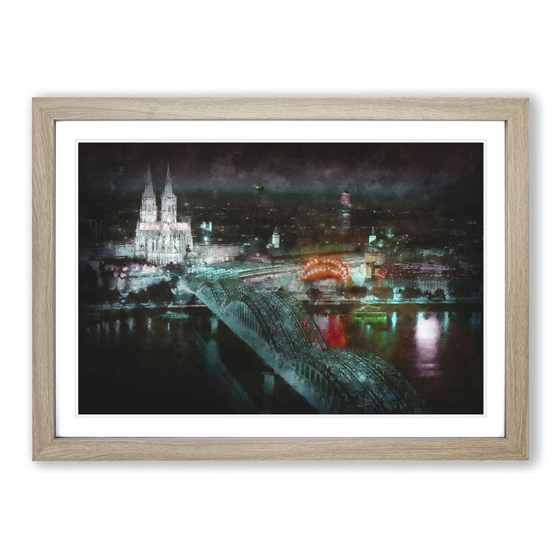 Cologne Skyline - Picture Frame Graphic Art Print, Oak Framed, 24cm H x 33cm W x 2cm D