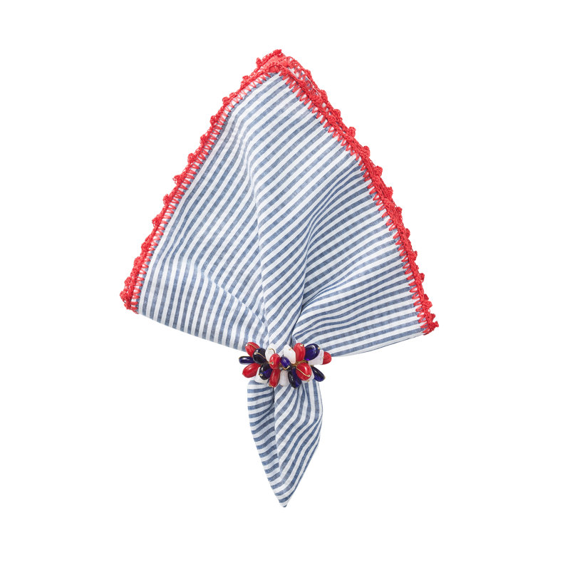 Seersucker Cotton Napkin, Navy/Red