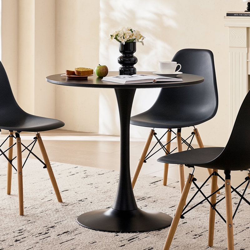 23.6" Round Dining Table for 2-4 Modern Circle Tulip Table with Metal Tulip Pedestal Base for Kitchen Dining Living Room Apartment Small Space Cafe, Black