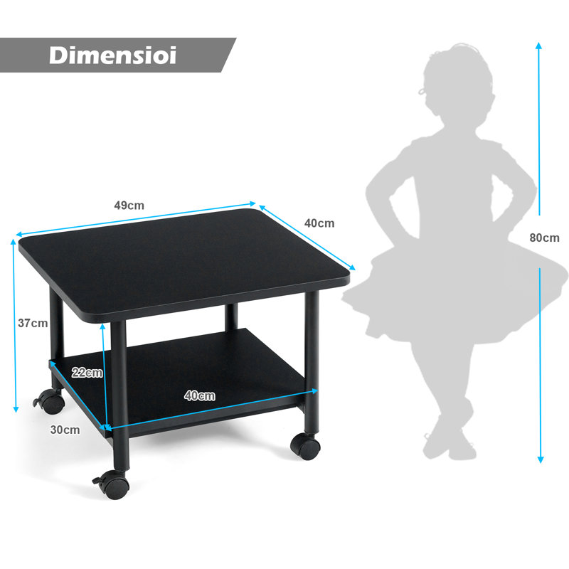 14.5'' H x 19'' W Printer Stand with Wheels, Black