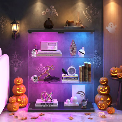Glass and Solid Wood 73 cm W Display Cabinet with Lighting