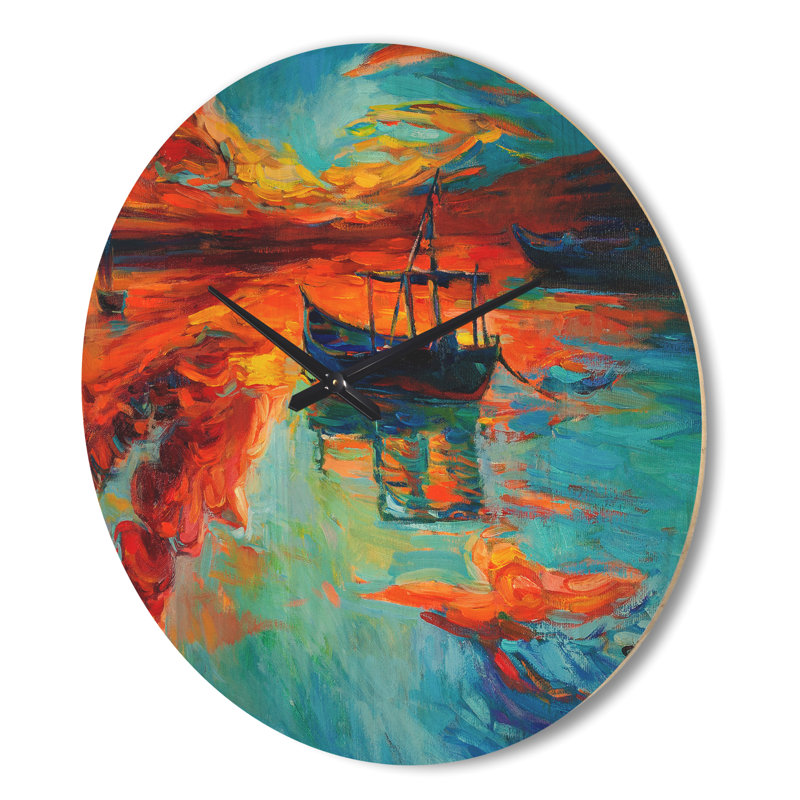Horloge murale pêche en bateau à voile au coucher du soleil, Très grand