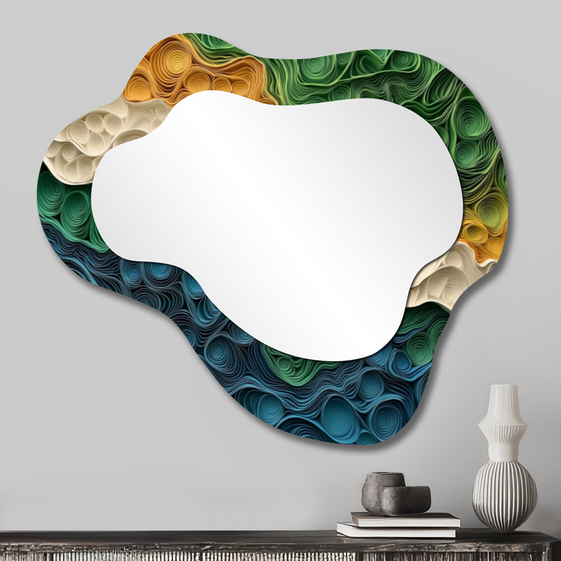 Biomorphism Earth Ephemeral Pathway - abstraction lyrique, miroir décoratif asymétrique, miroir mural moderne irrégulier, imprimé sur métal