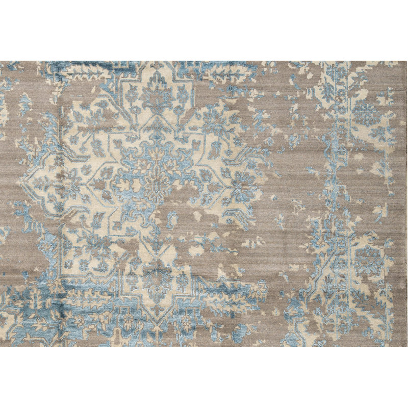 Tapis vert clair noué à la main de haute qualité Windsom, Rectangle 8 pi 11 po x 11 pi 11 po